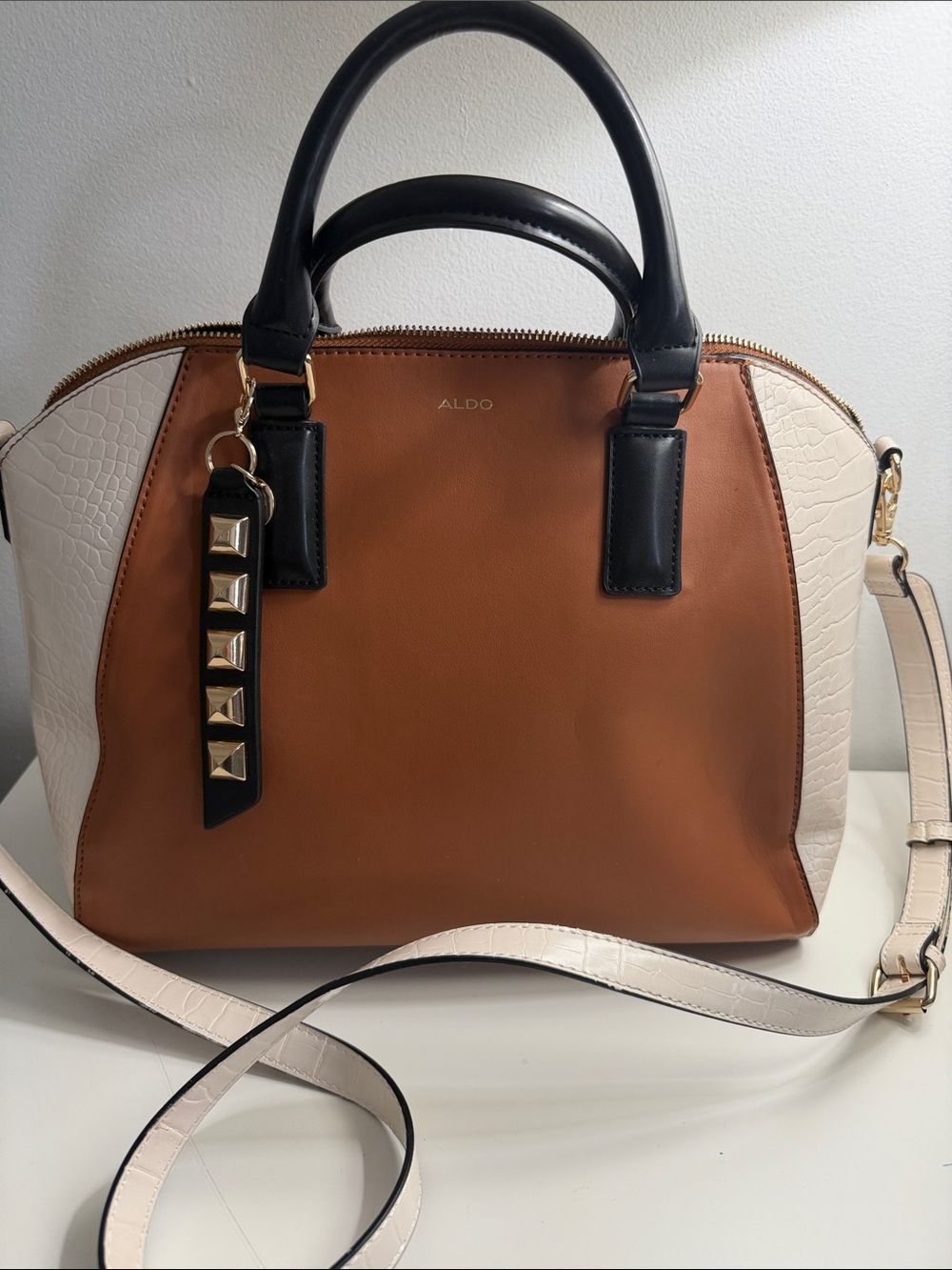 ALDO Brown, Cream & Black Women’s Satchel